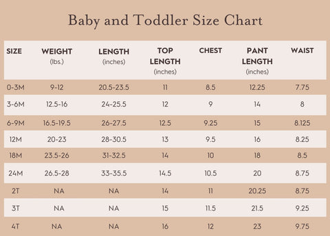 infant dress size chart